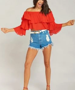 Show Me Your Mumu Copacabana Crop Top ~ Tomato Red Chiffon