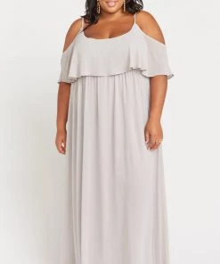 Show Me Your Mumu Bridesmaids Dresses Caitlin Ruffle Maxi Dress ~ Dove Grey Chiffon