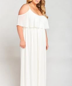 Show Me Your Mumu Bridesmaids Dresses Caitlin Ruffle Maxi Dress ~ Wedding Cake Chiffon