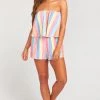 Show Me Your Mumu Thelma Romper ~ Rainbow Stripe Linen Rompers