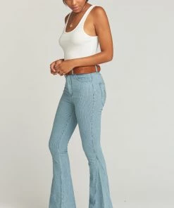 Show Me Your Mumu Denim Berkeley Zip Up Bells ~ Indigo Seabreeze Stripe