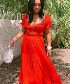 Show Me Your Mumu Melinda Maxi Skirt ~ Spacey Lacey Red