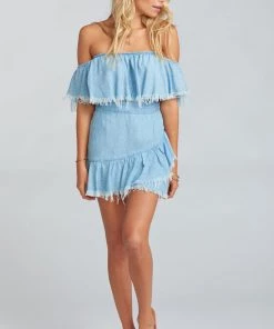 Show Me Your Mumu Tops Ruffle Top ~ Light Chambray