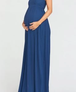 Show Me Your Mumu Maternity June Maxi Dress ~ Rich Navy Crisp
