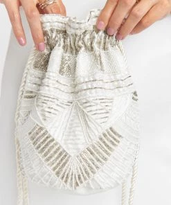 Show Me Your Mumu New Mu Cleobella X Mumu Penelope Beaded Bucket Bag ~ White