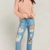 Show Me Your Mumu Cody Crop Sweater ~ Distressed Knit Peach Sweaters