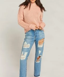 Show Me Your Mumu Cody Crop Sweater ~ Distressed Knit Peach Sweaters