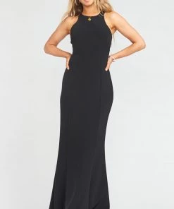 Show Me Your Mumu Chicago High Neck Gown ~ Black Stretch Crepe