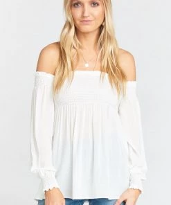 Show Me Your Mumu Raquel Smocked Top ~ White Challis