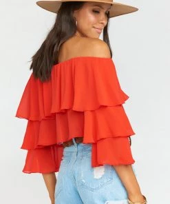 Show Me Your Mumu Copacabana Crop Top ~ Tomato Red Chiffon