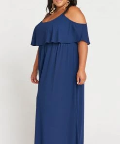 Show Me Your Mumu Caitlin Ruffle Maxi Dress With Long Lining ~ Rich Navy Crisp