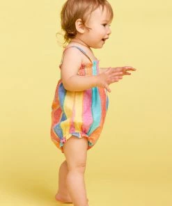 Show Me Your Mumu Alice Onesie ~ Rainbow Stripe Linen Kids