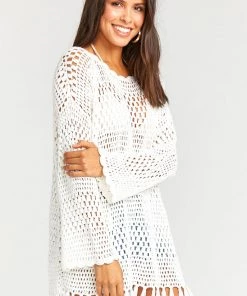 Show Me Your Mumu Paula Fringe Pullover ~ White Crochet