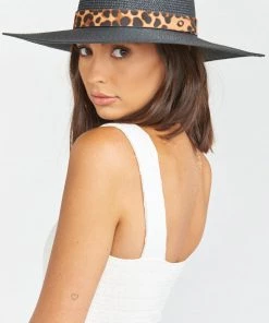 Show Me Your Mumu Accessories Golden Hour Straw Fedora Hat ~ Black /Leopard