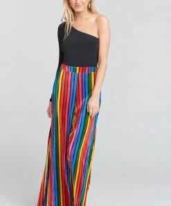 Show Me Your Mumu Bottoms Campbell High Slit Pants ~ Rainbow Parade Pleat