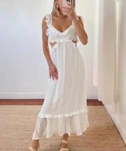 Show Me Your Mumu Lane Midi Dress ~ Flutter Stripe Chiffon White