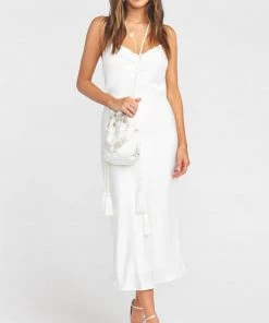 Show Me Your Mumu New Mu Cleobella X Mumu Penelope Beaded Bucket Bag ~ White