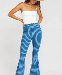 Show Me Your Mumu Berkeley Zip Up Bells ~ Fountain Stripe Denim