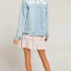 Show Me Your Mumu New Mu Dover Denim Jacket ~ Ride Or Die Graphic Light Wash