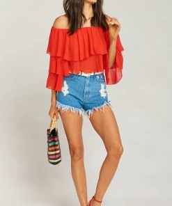 Show Me Your Mumu Copacabana Crop Top ~ Tomato Red Chiffon