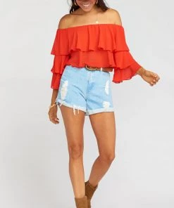 Show Me Your Mumu Copacabana Crop Top ~ Tomato Red Chiffon