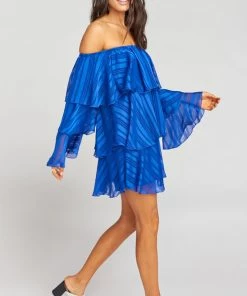 Show Me Your Mumu Chicka Chicka Dress ~ Flutter Stripe Chiffon Cobalt