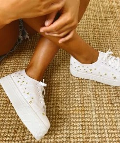Show Me Your Mumu New Mu Superga 2790 Platform Sneakers ~ White And Gold Stars