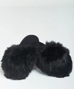Show Me Your Mumu Clothes Fuzzy Wuzzy Slippers ~ Black