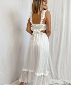 Show Me Your Mumu Lane Midi Dress ~ Flutter Stripe Chiffon White