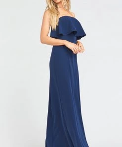 Show Me Your Mumu Monaco Ruffle Gown ~ Rich Navy Stretch Crepe