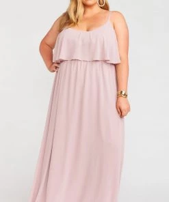 Show Me Your Mumu Caitlin Ruffle Maxi Dress ~ Neutral Mauve Chiffon Bridesmaids Dresses