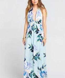 Show Me Your Mumu Wedding Guest Dresses Luna Halter Dress ~ Mint To Be Floral