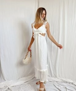 Show Me Your Mumu Lane Midi Dress ~ Flutter Stripe Chiffon White