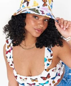 Show Me Your Mumu Butterfly Kisses Bucket Hat ~ White Multi New Mu