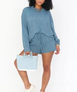 Show Me Your Mumu Gio Shorts ~ Dusty Blue Knit New Mu