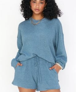 Show Me Your Mumu Gio Shorts ~ Dusty Blue Knit New Mu