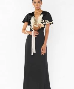 Show Me Your Mumu Dresses Rome Twist Gown ~ Black Luxe Satin