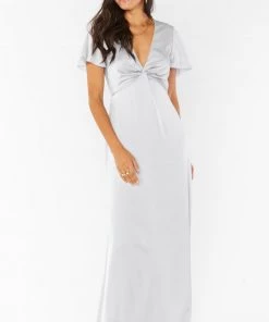 Show Me Your Mumu Rome Twist Gown ~ Silver Luxe Satin Dresses