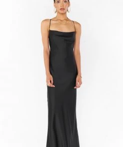 Show Me Your Mumu Tuscany Maxi Slip Dress ~ Black Luxe Satin