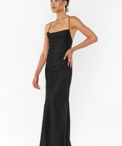 Show Me Your Mumu Tuscany Maxi Slip Dress ~ Black Luxe Satin