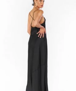 Show Me Your Mumu Tuscany Maxi Slip Dress ~ Black Luxe Satin
