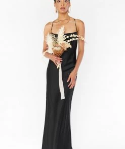 Show Me Your Mumu Tuscany Maxi Slip Dress ~ Black Luxe Satin