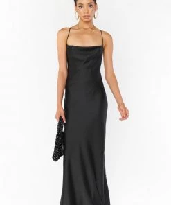 Show Me Your Mumu Tuscany Maxi Slip Dress ~ Black Luxe Satin