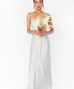 Show Me Your Mumu Tuscany Maxi Slip Dress ~ Silver Luxe Satin Dresses