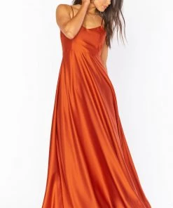 Show Me Your Mumu Faith Maxi Dress ~ Burnt Orange Luxe Satin Bridesmaids Dresses