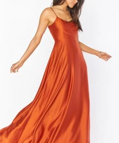 Show Me Your Mumu Faith Maxi Dress ~ Burnt Orange Luxe Satin Bridesmaids Dresses