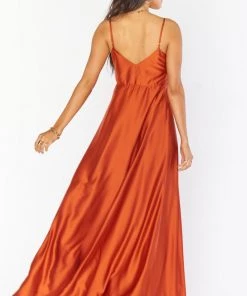 Show Me Your Mumu Faith Maxi Dress ~ Burnt Orange Luxe Satin Bridesmaids Dresses