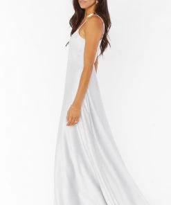 Show Me Your Mumu Bridesmaids Dresses Faith Maxi Dress ~ Silver Luxe Satin