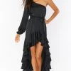 Show Me Your Mumu New Mu Stunner Maxi Dress ~ Black Luxe Satin