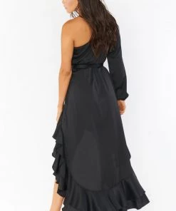 Show Me Your Mumu New Mu Stunner Maxi Dress ~ Black Luxe Satin